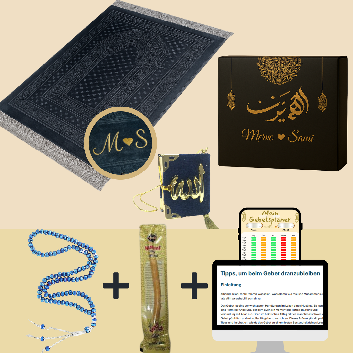pers. Gebetsteppich-Set inkl. Geschenkbox, Mini-Koran, Tesbih, Miswak & PDF‘s