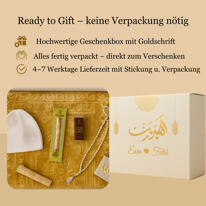 pers. Gebetsteppich-Set inkl. Geschenkbox, Mini-Koran, Tesbih, Miswak & PDF‘s